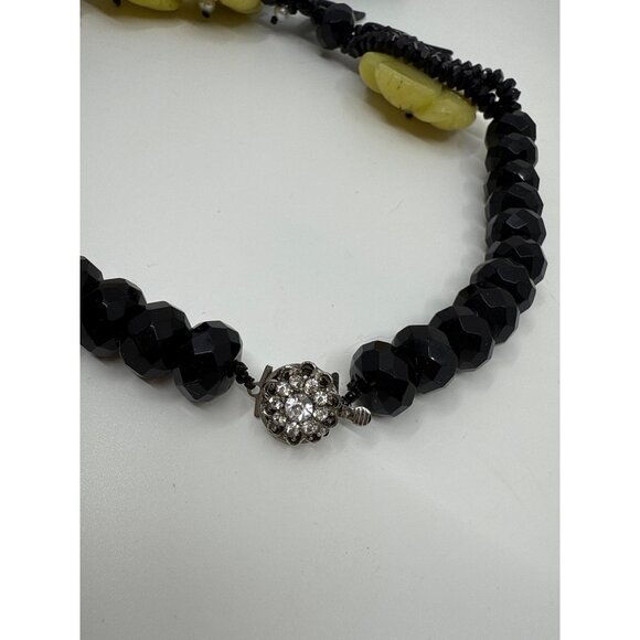 Chunky Beaded Yellow Jade Black Onyx Glass Statement Necklace Big Tropical Stone - Picture 9 of 9